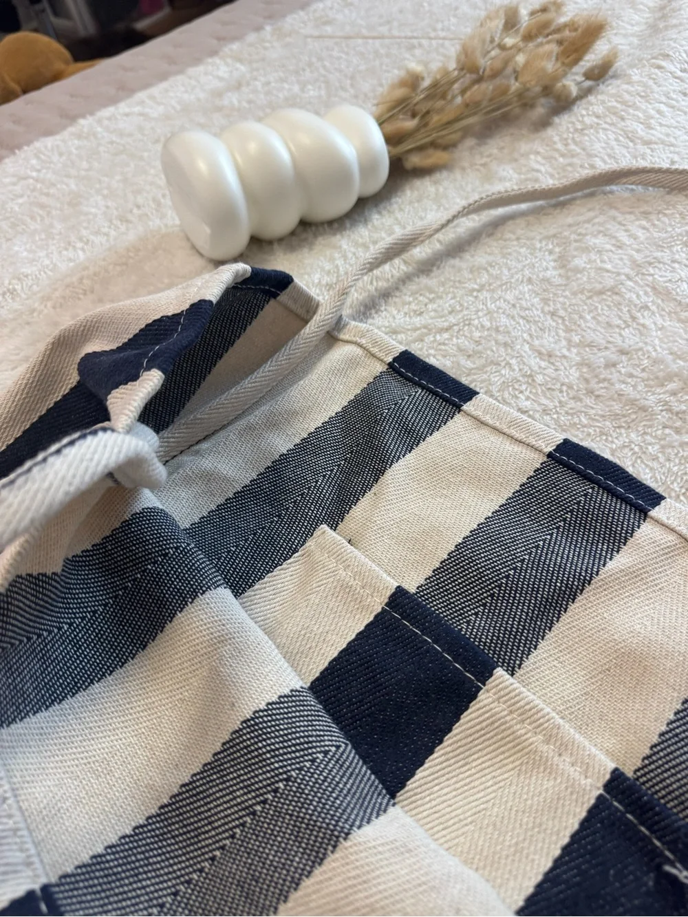 New Navy Blue Striped Canvas Tote Shoulder Bag